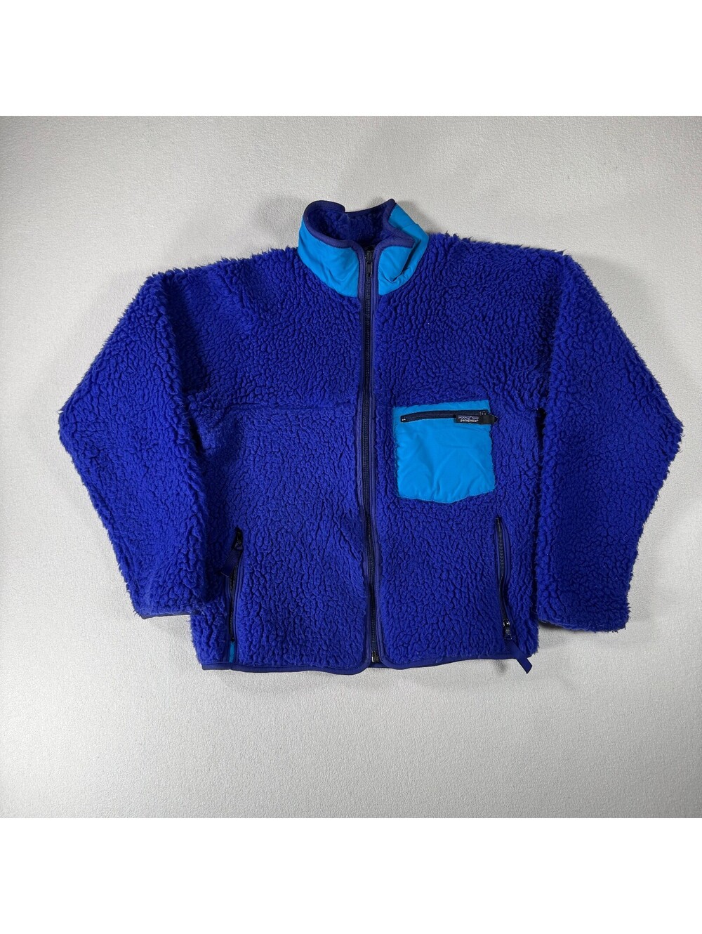 Vintage 80s Patagonia Retro X Deep Pile Warm Fleece Jacket Blue Made In USA M